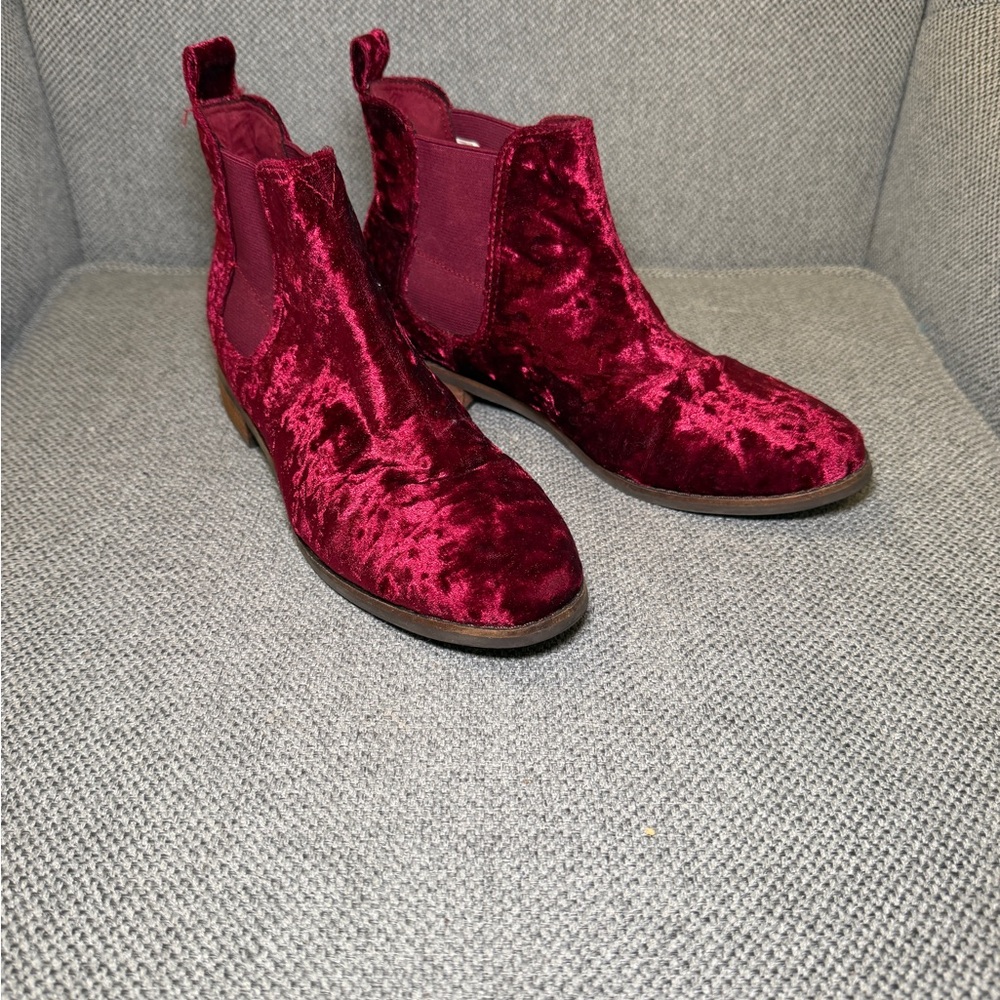 Toms Burgundy Velvet Chelsea Ankle Boots